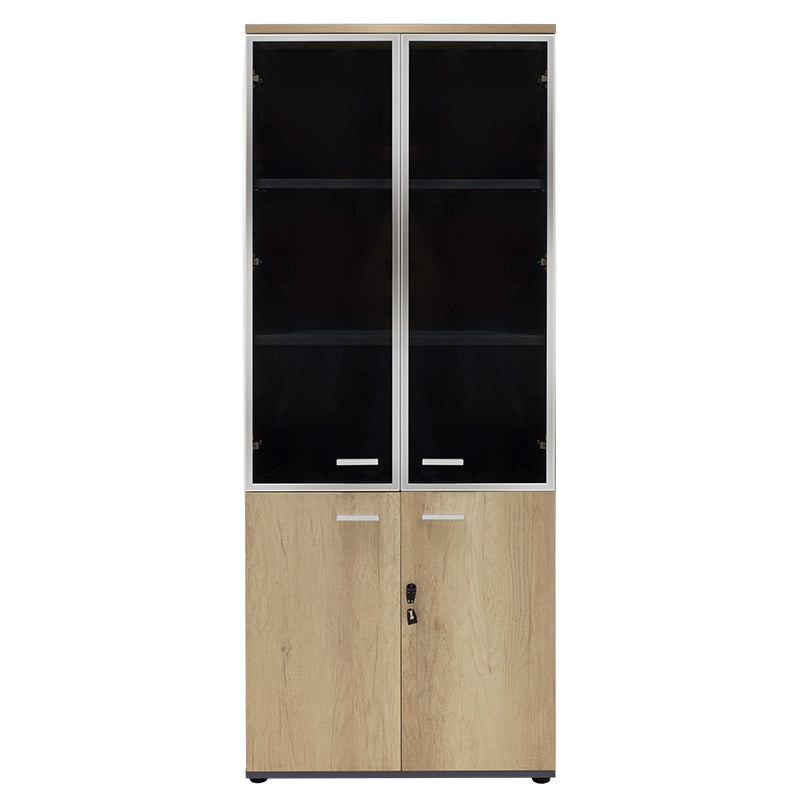 Biblioteca Lotus cu patru usi din sticla si lemn Stejar, Gri inchis, 80x40x200 cm, detaliu produs