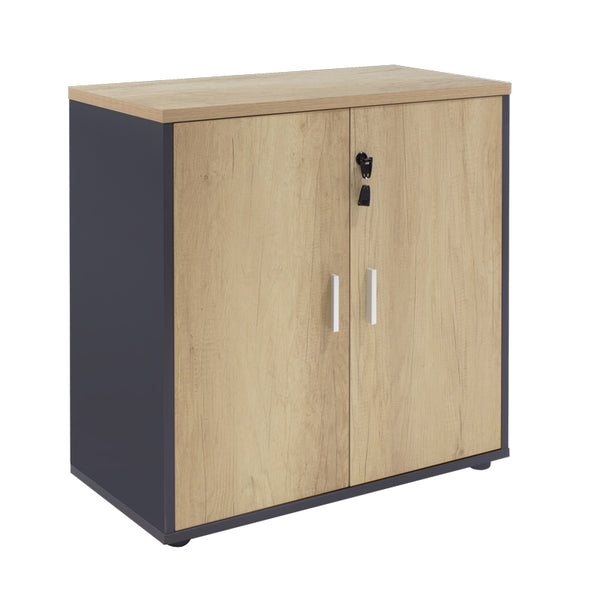 Biblioteca Lotus din stejar, Gri inchis, 80x40x80 cm