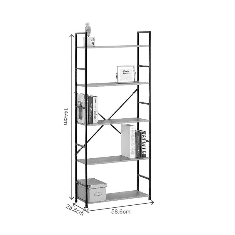 Biblioteca Manlo, Metal, 59x24x144 cm - Negru