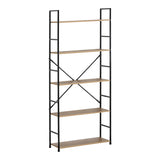 Biblioteca Manlo, Metal, 59x24x144 cm - Stejar