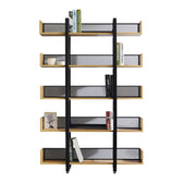 Biblioteca metalica Musha, neagra cu nuanta stejar, metal și Lemn, 120x27x185 cm, imagine suplimentara