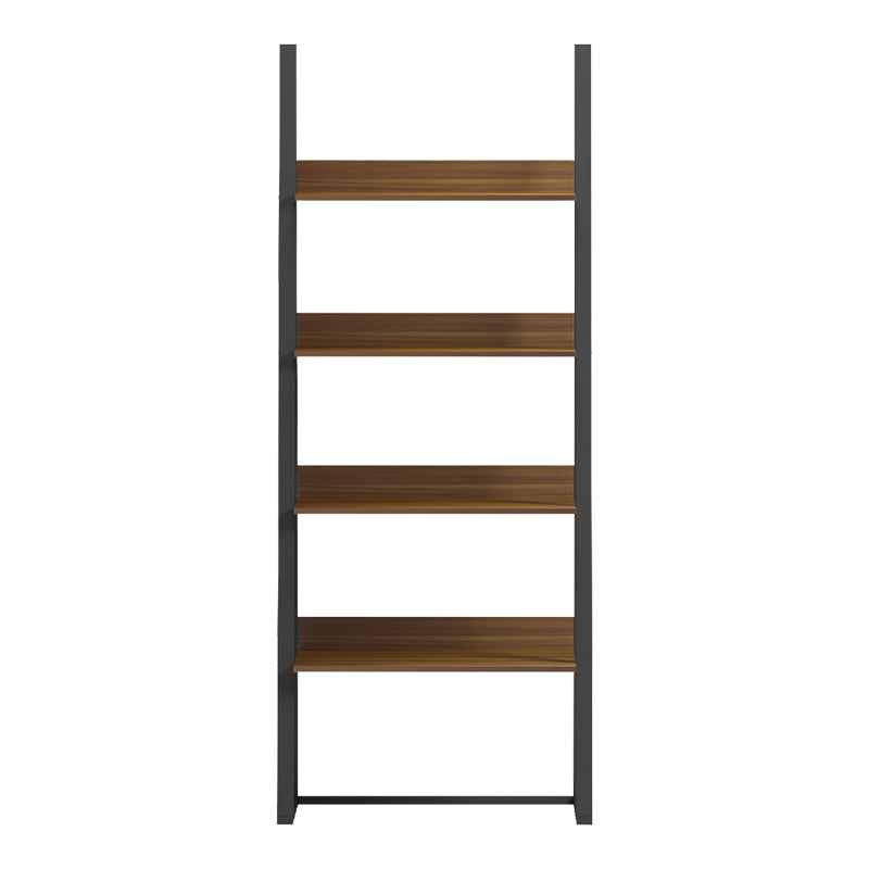 Bibliotecă cu rafturi Alfa, Stil Modern, Metal Negru și Lemn, Sonoma, 75x36x185 cm - Walnut- BLACK