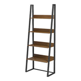 Bibliotecă cu rafturi Alfa, Stil Modern, Metal Negru și Lemn, Sonoma, 75x36x185 cm - Walnut- BLACK