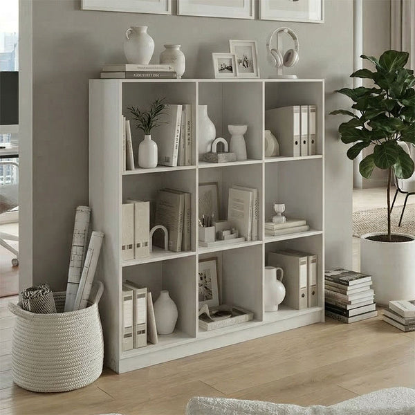 Bibliotecă modernă Gridea , stil minimalist, alb, MDF, 120x30x121 cm