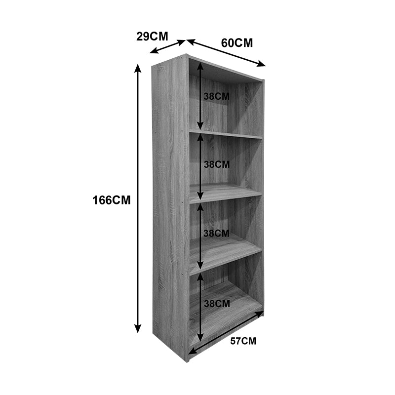 Bibliotecă practică Kendy, Modern, Lemn, Sonoma, 60x30x167 cm - ANTHRACITE