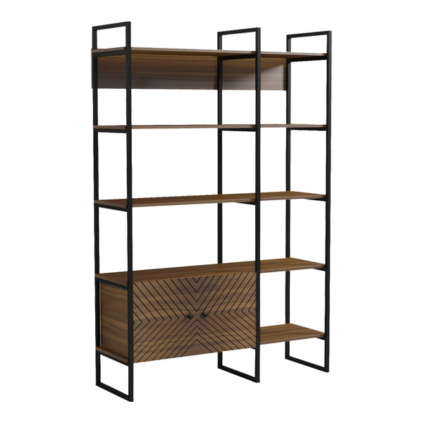 Bibliotecă modernă Rhombo, cu rafturi elegante, finisaj, nuc-negru, 120x35x180 cm
