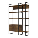 Bibliotecă modernă Rhombo, cu rafturi elegante, finisaj, nuc-negru, 120x35x180 cm