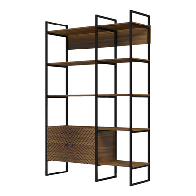 Bibliotecă modernă Rhombo, cu rafturi elegante, finisaj, nuc-negru, 120x35x180 cm, perspectiva suplimentara