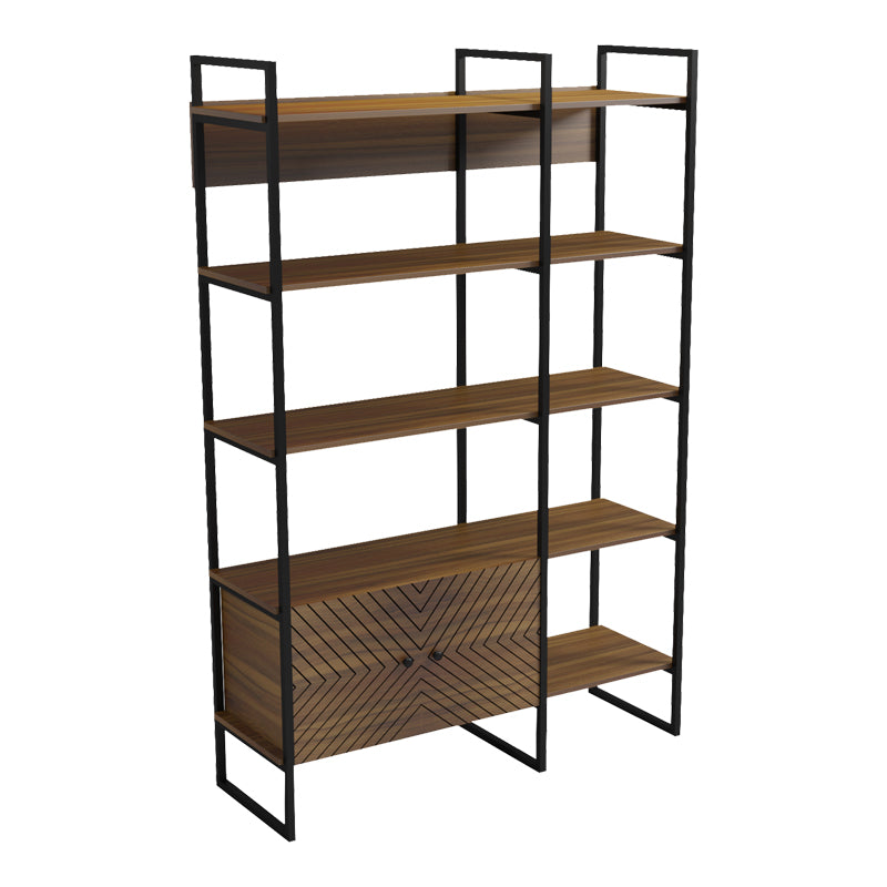 Bibliotecă modernă Rhombo, cu rafturi elegante, finisaj, nuc-negru, 120x35x180 cm
