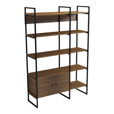 Bibliotecă modernă Rhombo, cu rafturi elegante, finisaj, nuc-negru, 120x35x180 cm, foto produs