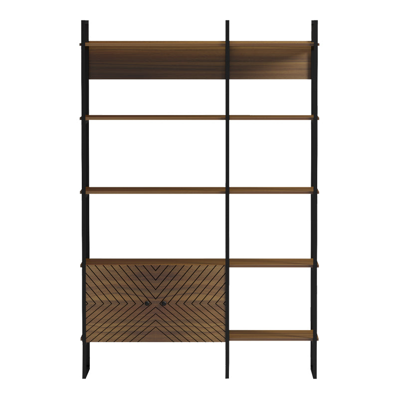 Bibliotecă modernă Rhombo, cu rafturi elegante, finisaj, nuc-negru, 120x35x180 cm
