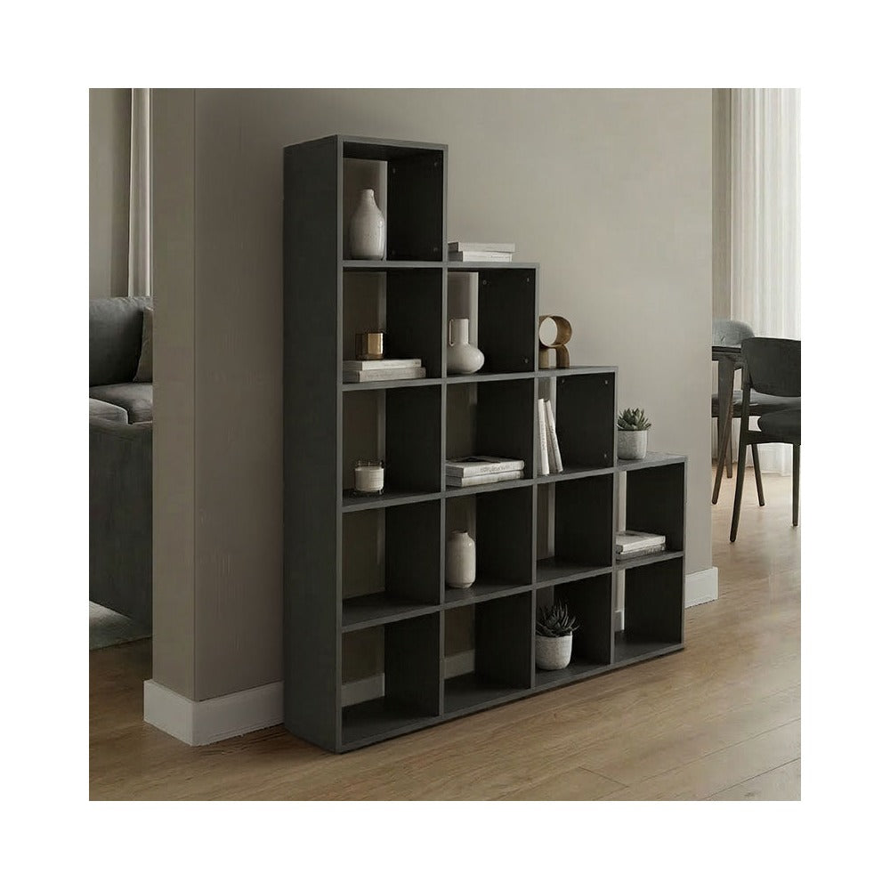 Bibliotecă albă Funcțională  Scala, Modernă, Material Lemn, 130x29x130 cm - ANTHRACITE