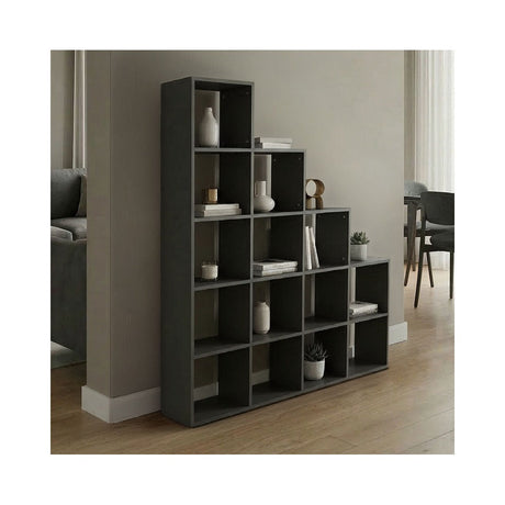 Bibliotecă Funcțională Scala, Modernă, Material Lemn, Alb - Antracit, 130x29x130 cm