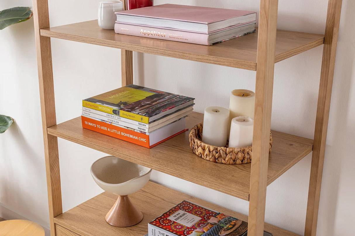 Biblioteca Nala 75 Howard, natural - negru, 75x40x182 cm - Natural
