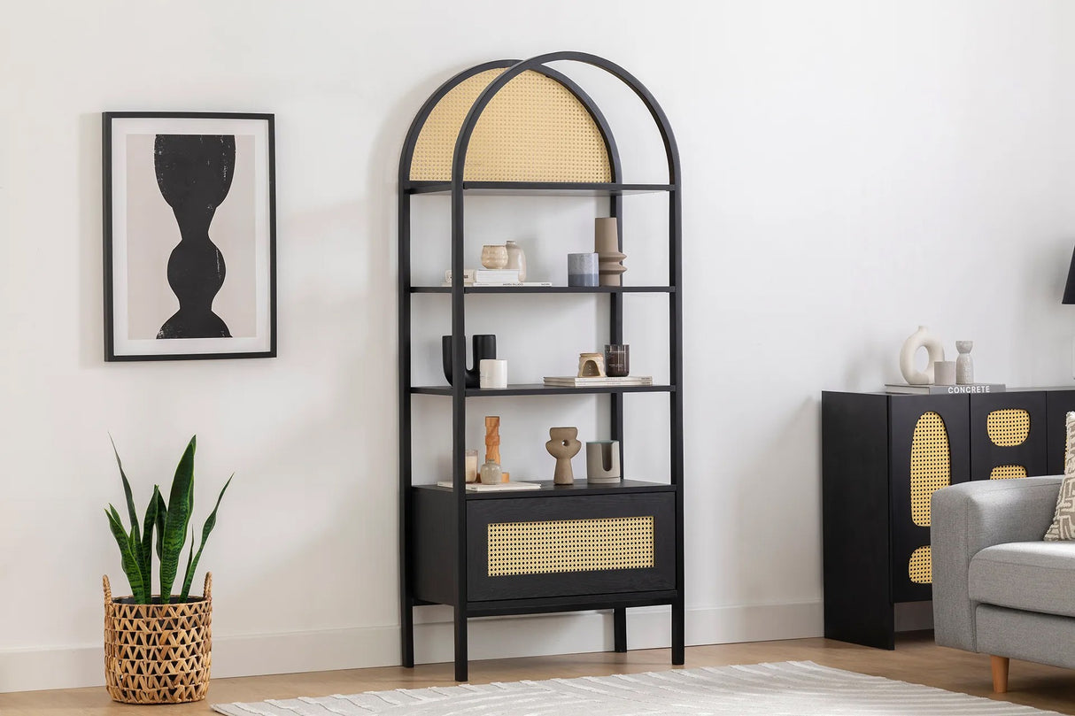 Biblioteca Nala 75 Howard, natural - negru, 75x40x182 cm - Negru