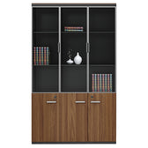 Biblioteca Oscar cu usi din sticla nuc - antracit 120x40x200cm