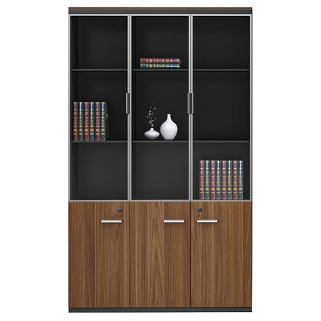 Biblioteca Oscar cu usi din sticla nuc, antracit, 120x40x200 cm