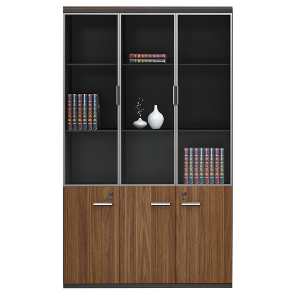 Biblioteca Oscar cu usi din sticla nuc, antracit, 120x40x200 cm