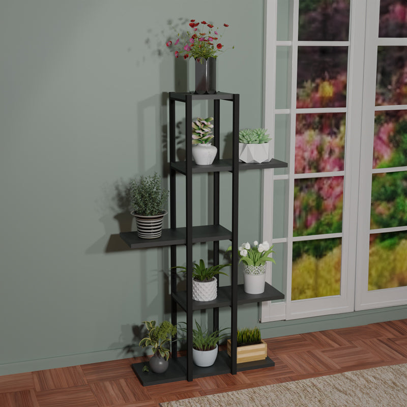Biblioteca Ploko stejar melamin-negru metalic, 60x24x110 cm - Antracit