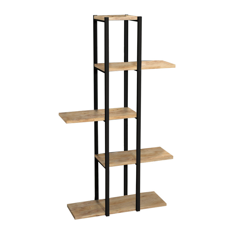 Biblioteca Ploko stejar melamin-negru metalic, 60x24x110 cm - Negru