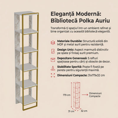 Biblioteca Polka Bookshelf, Auriu, 31x179x32 cm