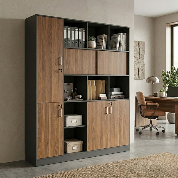Biblioteca Professional bookcase Bokanza, Antracit-Nuc, 160x40x200 cm