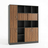 Biblioteca Professional bookcase Bokanza, Antracit-Nuc, 160x40x200 cm Pakoworld, vedere ambient si detalii finisaj, Biblioteca, culoare Antracit-Nuc, dimensiuni 160 40 200 cm
