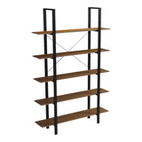 Bibliotecă-Raft cu design modern Varous, Industrial, Metal și Lemn, Nuc, 120x28x180 cm
