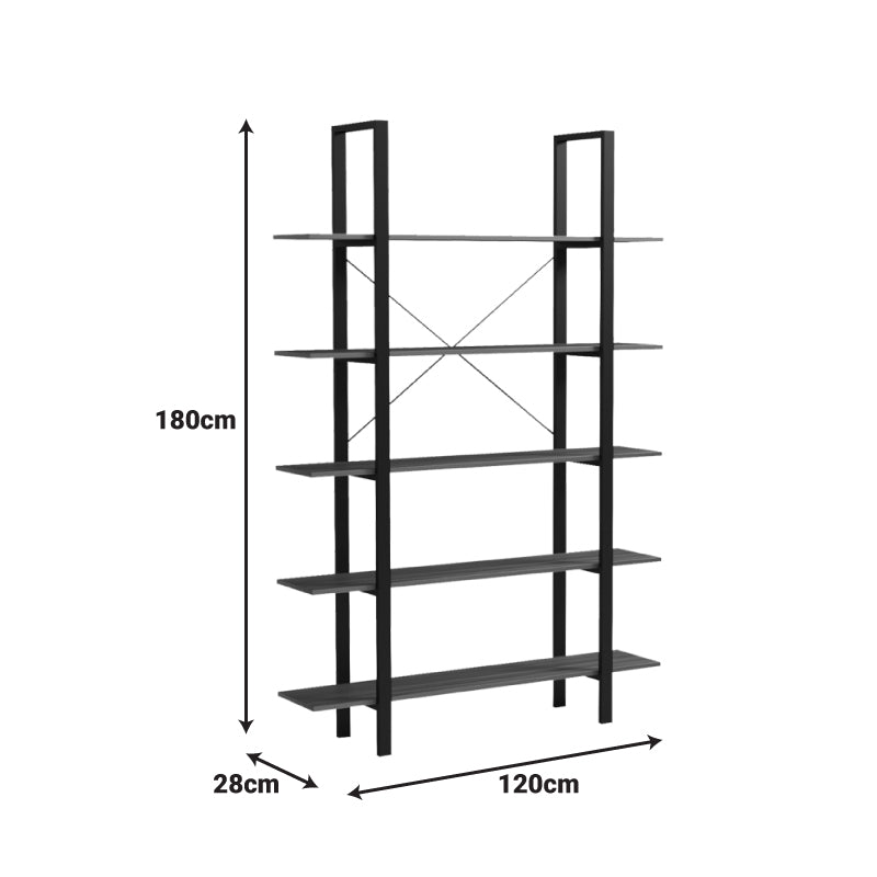 Bibliotecă-Raft cu design modern Varous, Industrial, Metal și Lemn, Nuc, 120x28x180 cm