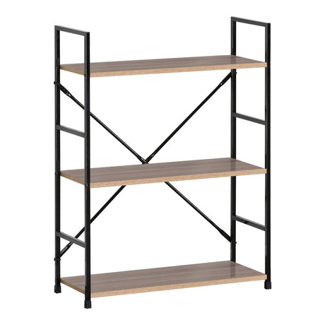 Biblioteca-raft Manlo Natural-otel, negru, 59x24x80 cm