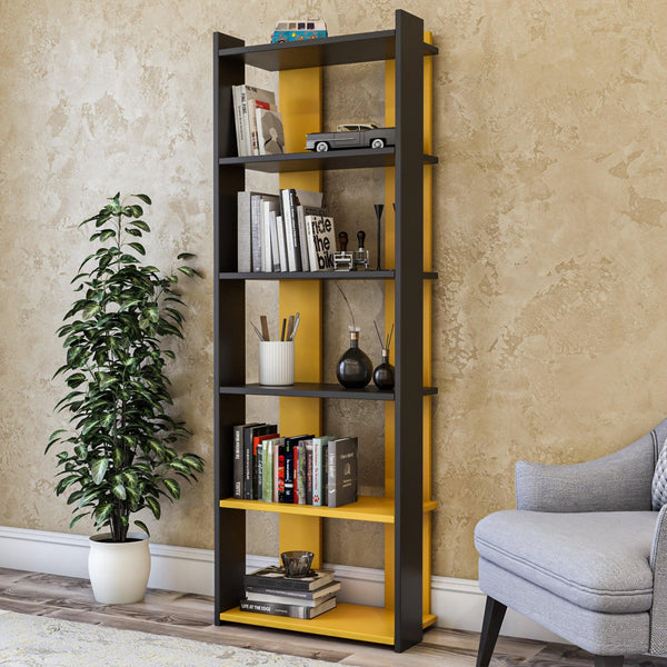 Biblioteca Sakran, Alb - Galben, 63x180x32 cm