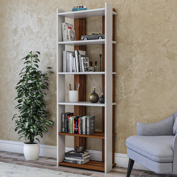 Biblioteca Sakran, Alb - Galben, 63x180x32 cm