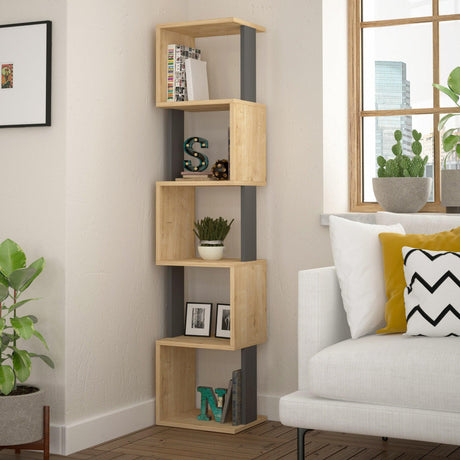 Biblioteca Slim Bran cu 5 rafturi, Bej, 35 x 161 x 30 cm