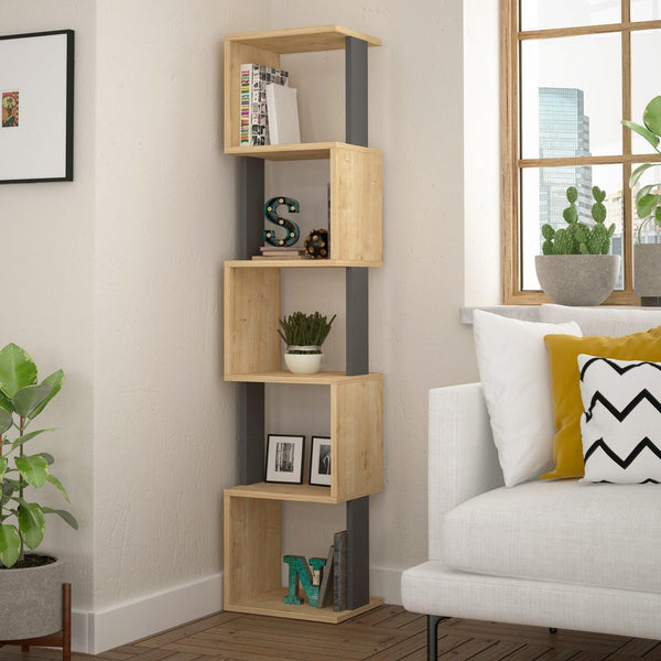 Biblioteca Slim Bran cu 5 rafturi, Bej, 35x161x30 cm