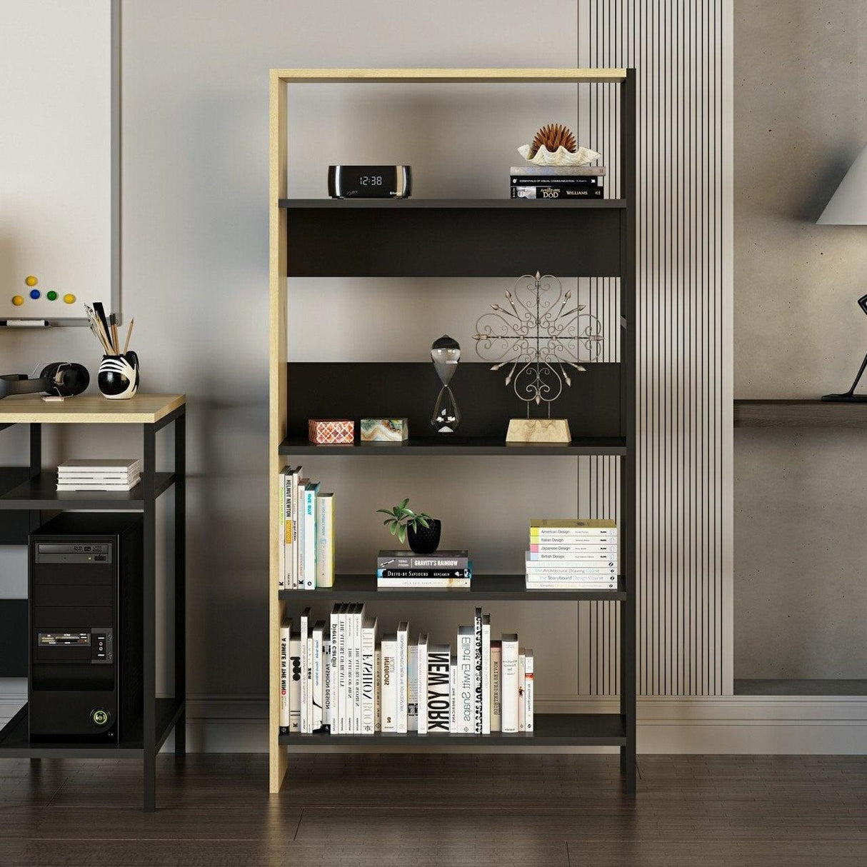 Biblioteca Tiran, Gri, 90x120x34 cm