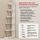 Biblioteca Tlos cu 6 rafturi, diverse culori, 50x150x22 cm - Alb