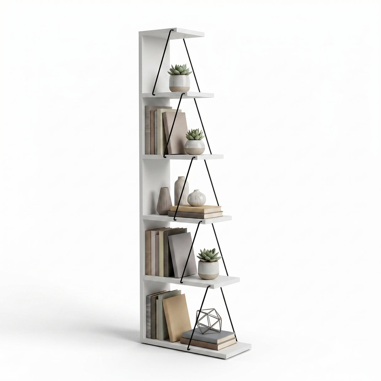 Biblioteca Tlos cu 6 rafturi, diverse culori, 50x150x22 cm - Alb