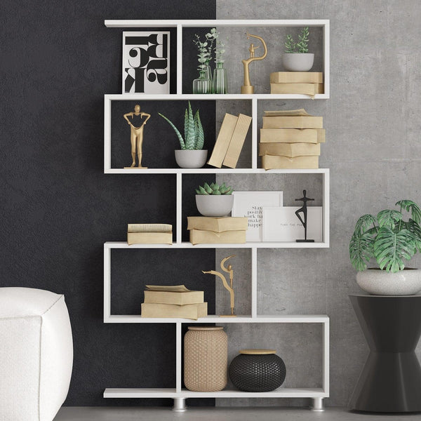 Biblioteca Vento, 6 rafturi, Alb, 90x155x20 cm