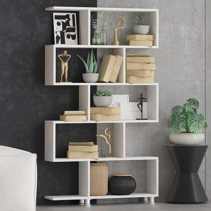 Biblioteca Vento, 6 rafturi, Alb, 90 x 155 x 20 cm