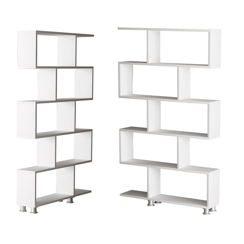 Biblioteca Vento, 6 rafturi, Alb, 90 x 155 x 20 cm