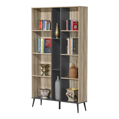 Biblioteca Zezan, lemn și metal, Stejar, 114x30x200 cm