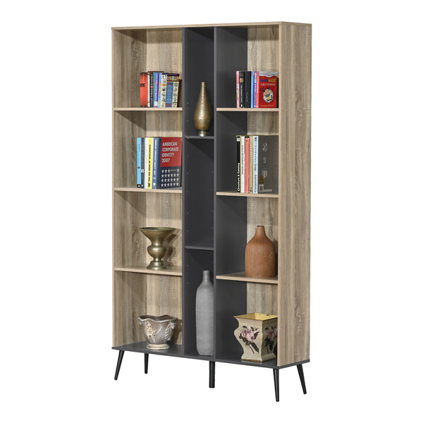 Biblioteca Zezan, lemn și metal, Stejar, 114x30x200 cm