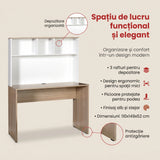 Birou Adore Base cu biblioteca, Alb - Stejar,  110x149x52 cm