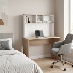 Birou Adore Base cu biblioteca, Alb - Stejar,  110x149x52 cm