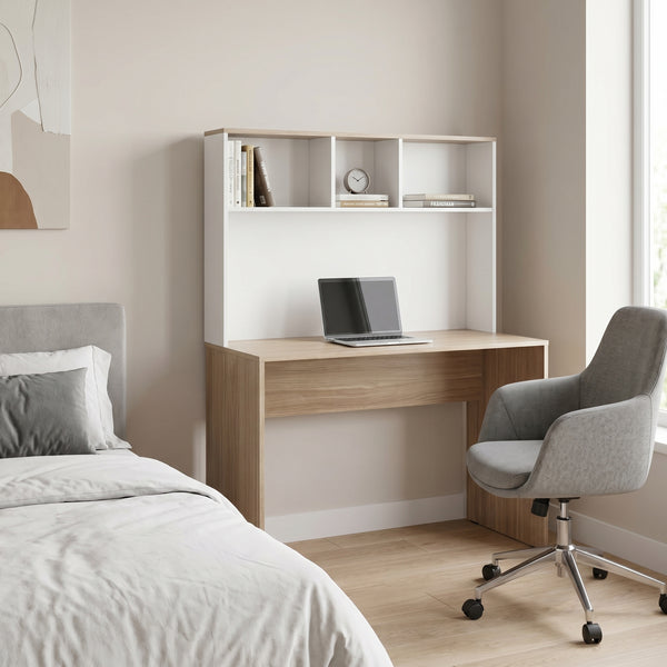 Birou Adore Base cu biblioteca, Alb - Stejar,  110x149x52 cm