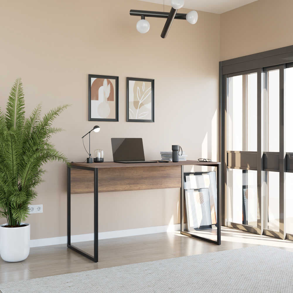 Birou Adore Connect cu picior metalic, 120x60x75 cm - Maro