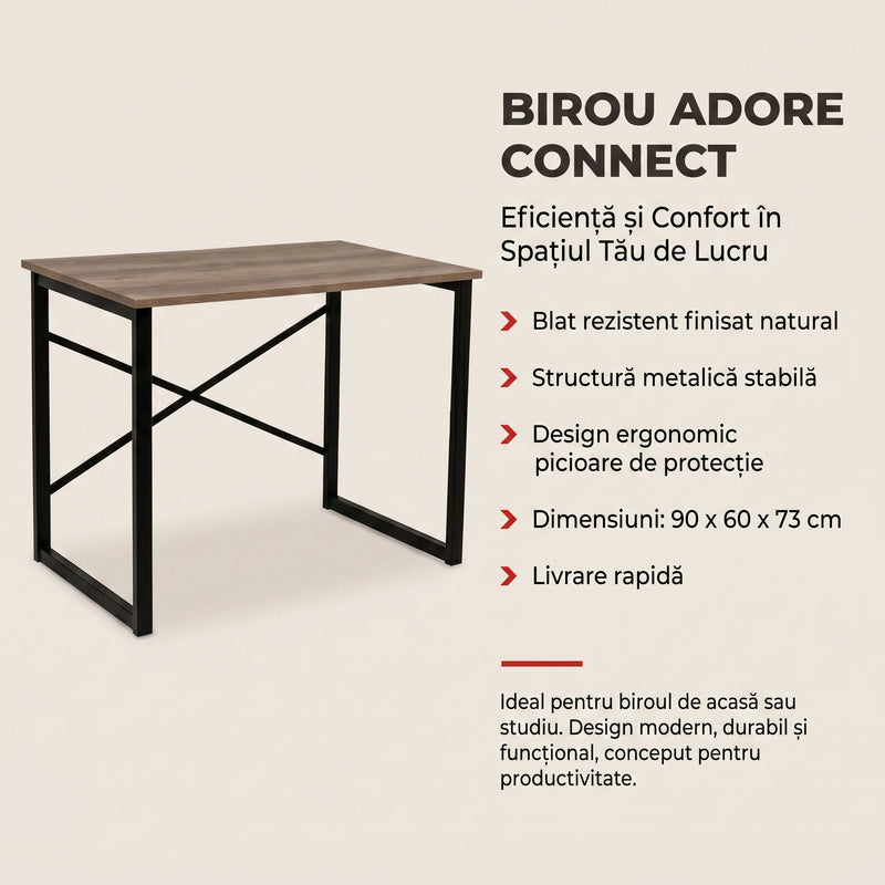 Birou Adore Connect, Natur, 90 x 60 x 73 cm
