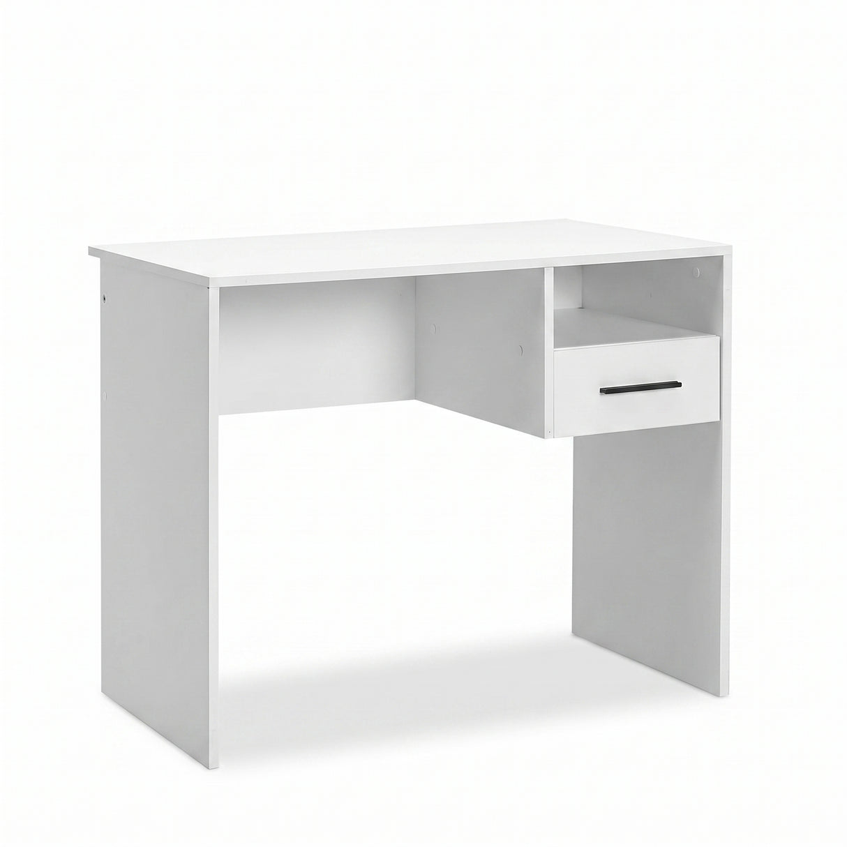 Birou Adore, cu sertar si raft, Alb - Stejar, 90x52x75 cm - Alb