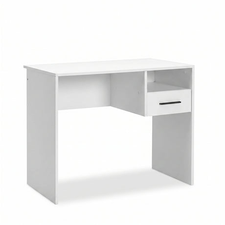 Birou Adore, cu sertar si raft, Alb - Stejar, 90x52x75 cm