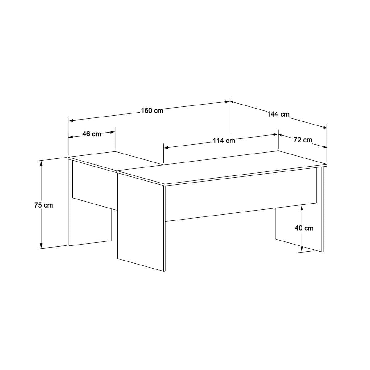 Birou Adore L Rio Office, Interschimbabil, Masa de colt, 160x75x144 cm - Natur